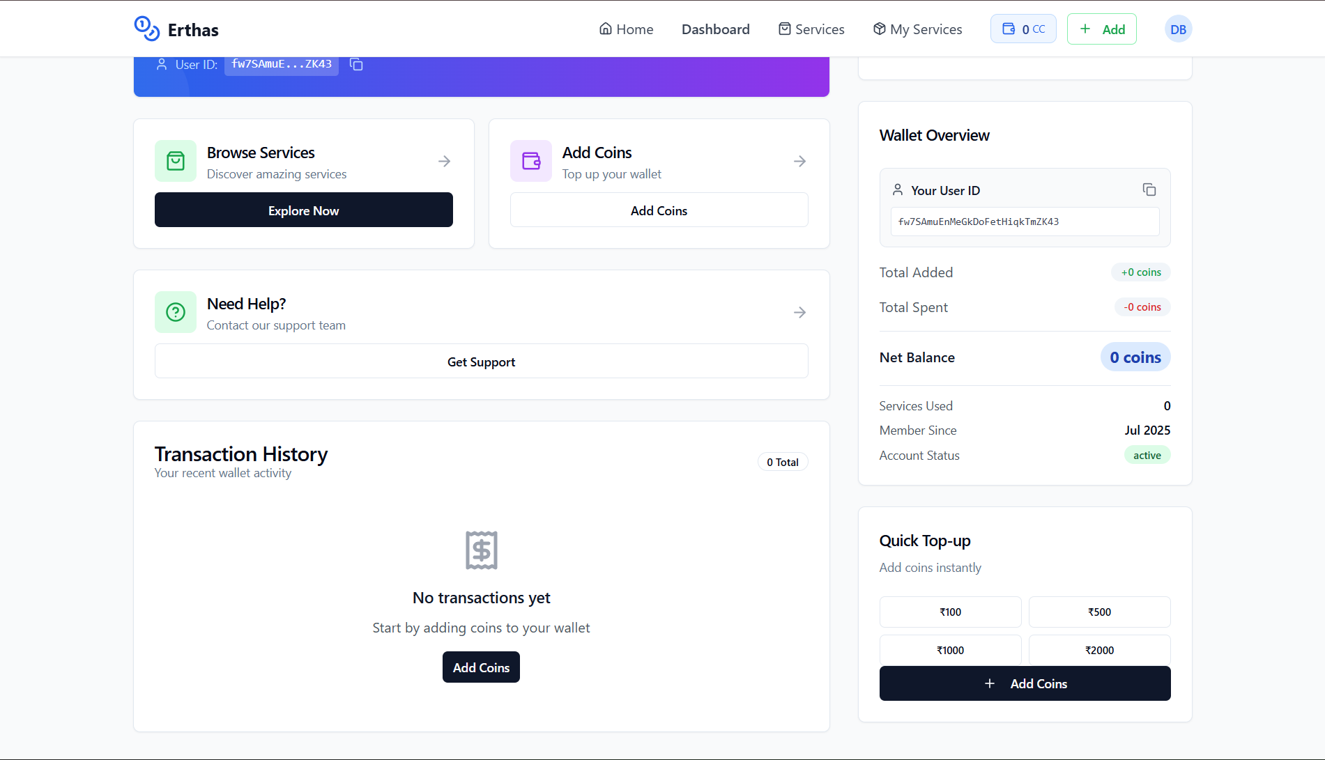 Dashboard — Transaction History